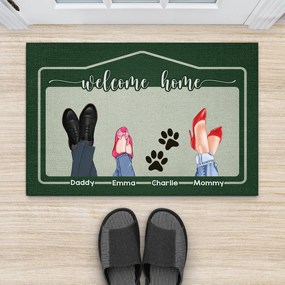 Welcome Home Personalized Family Doormat - Custom Name Dog Paw Mat for Housewarming