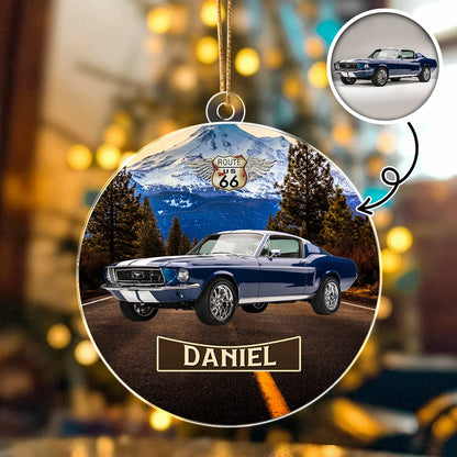 Route 66 Vintage Style - Personalized Car Photo Acrylic Ornament Gift for Car Lovers