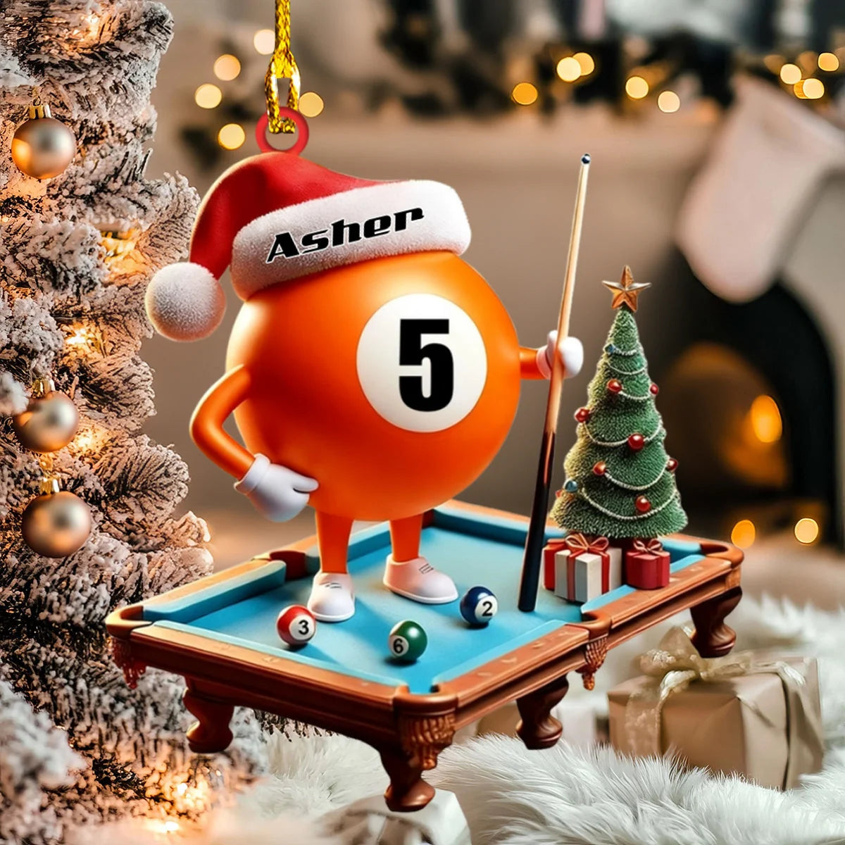 Personalized Billiard Player Name Christmas Acrylic Ornament - Custom Pool Ball Keepsake Gift