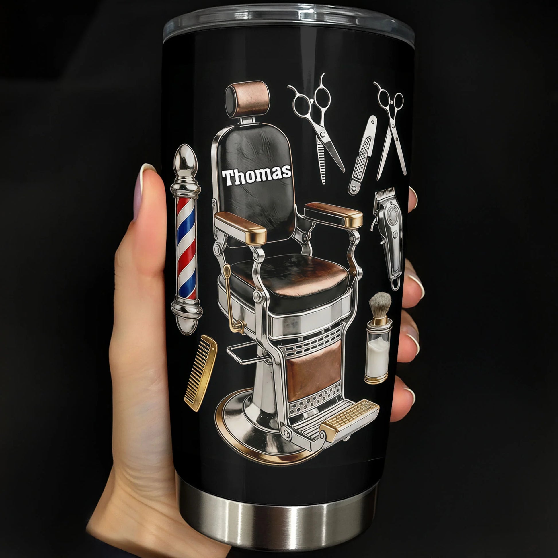 Custom Barber Tumbler for Dad with personalized design details for meaningful gifting image 8