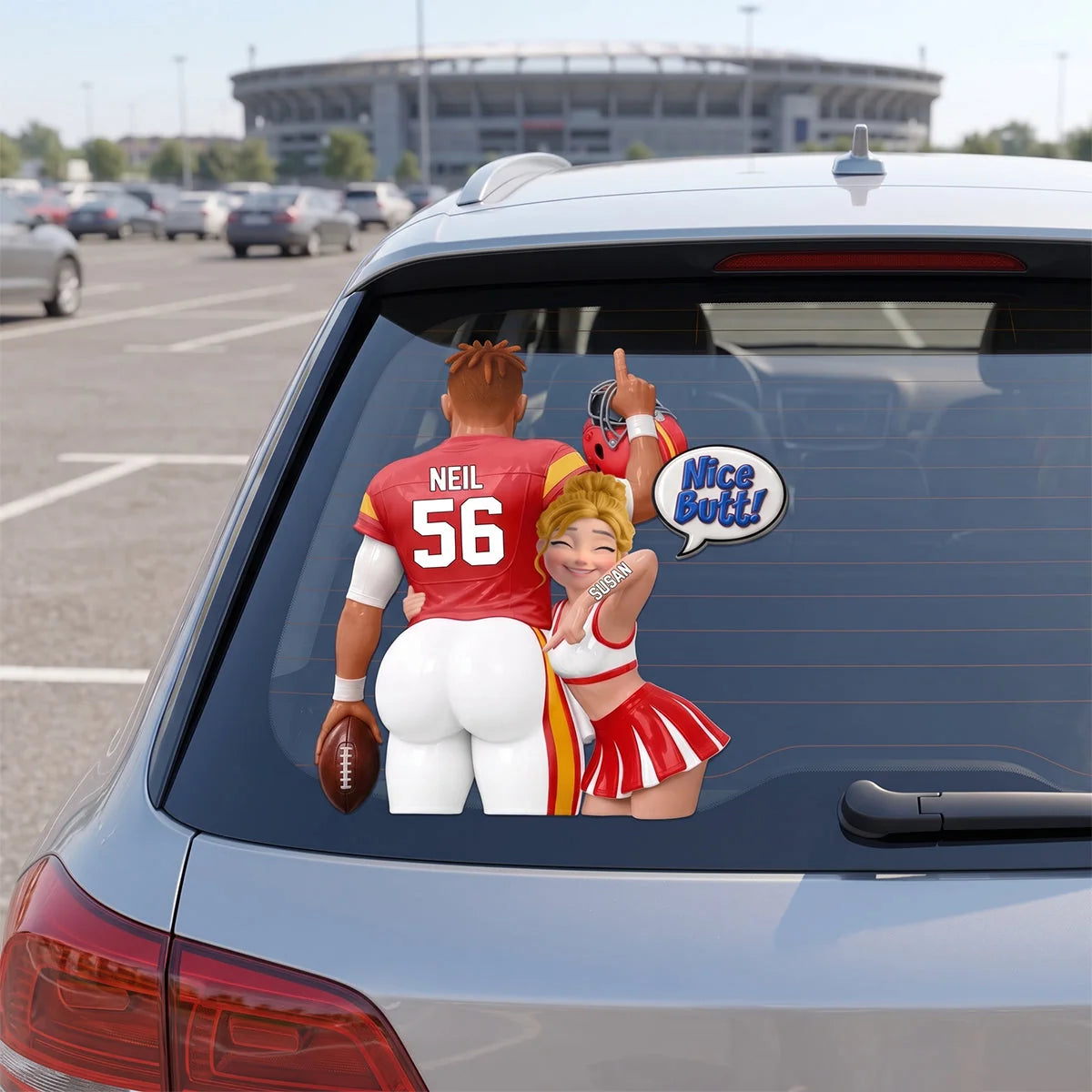 "Nice Butt!" Custom Football Couple Car Decal - Personalized Sports Sticker Gift for Couples
