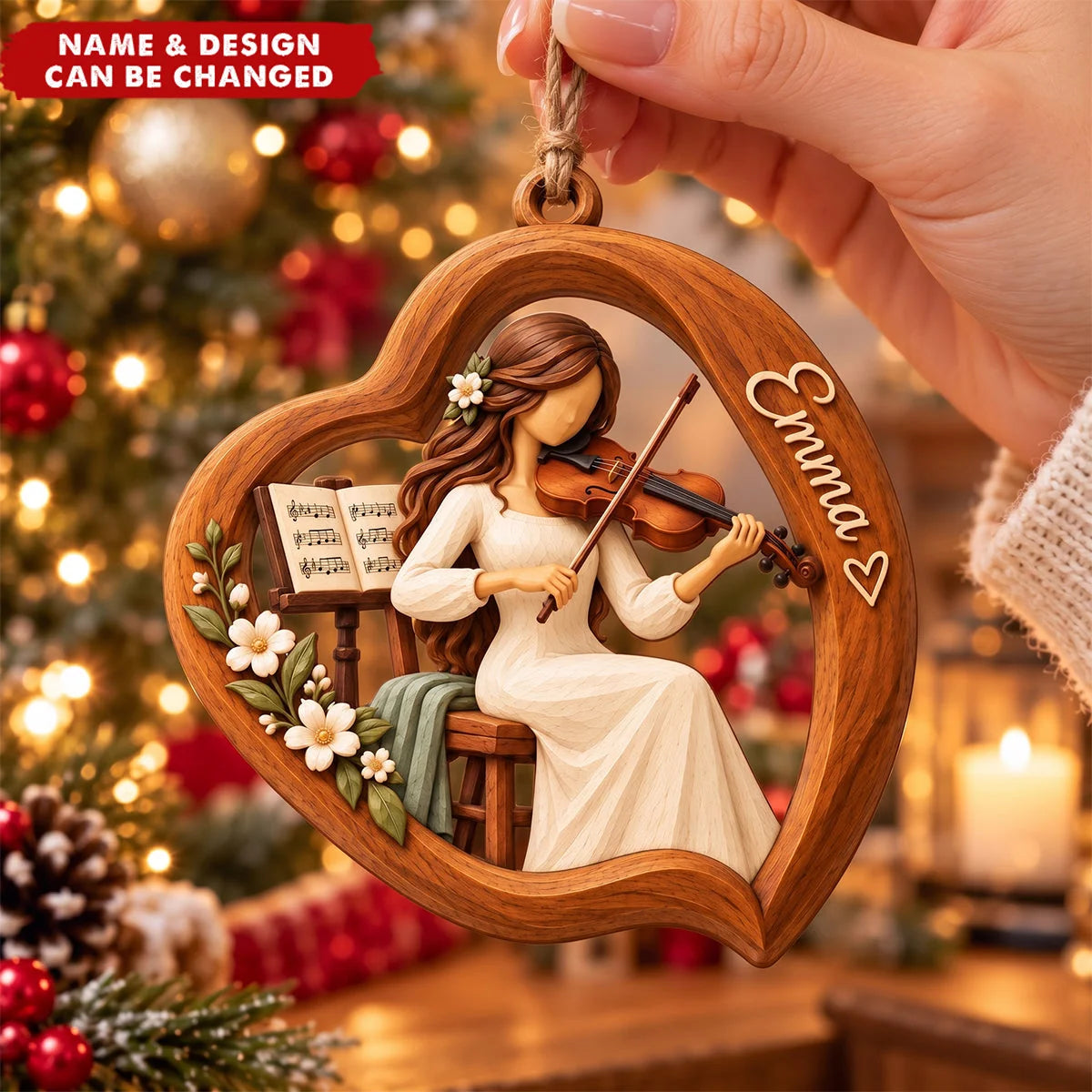 Personalized Violin Player Wooden Ornament - Custom Violinist Christmas Keepsake Gift for Daughter Musician