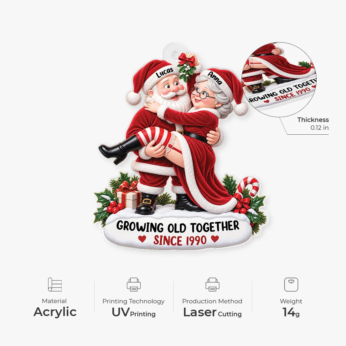 Growing Old Together Since Personalized Acrylic Ornament - Custom Christmas Anniversary Gift for Couples