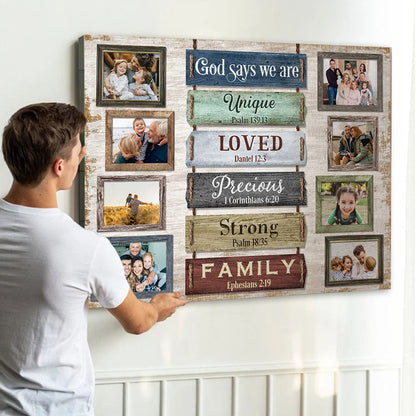"God Says We Are Unique" Personalized Christian Family Photo Canvas / Poster - Custom Wall Art Keepsake Gift
