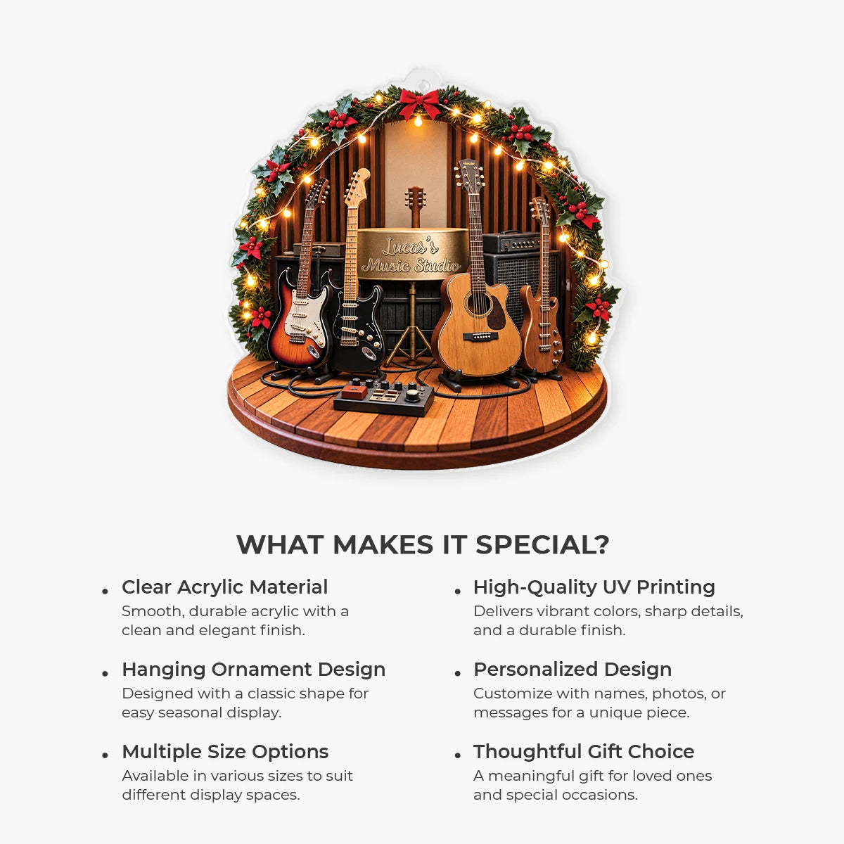 Personalized Guitar Music Studio Acrylic Ornament - Custom Christmas Ornament Gift for Musicians and Music Lovers