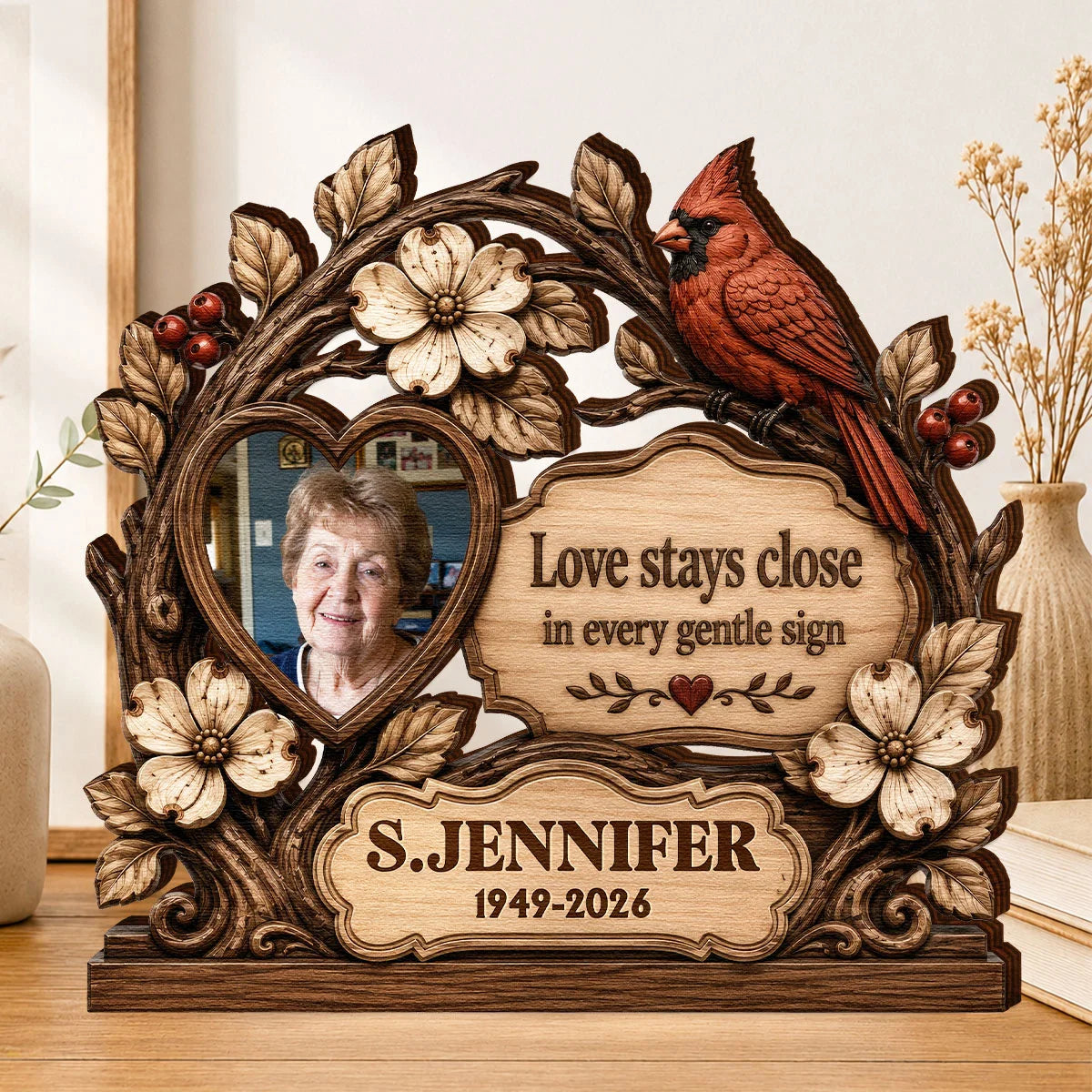"Love Stays Close" Personalized Photo Memorial Wooden Block - Custom Bereavement Gift