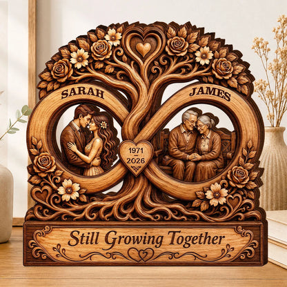 Still Growing Together Infinity Tree Personalized Wooden Block - Custom Couple Anniversary Gift Keepsake