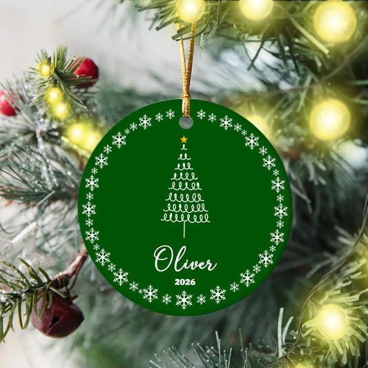Personalized Christmas Tree Ceramic Ornament - Custom Holiday Keepsake Gift with Name for Family and Tree Decor