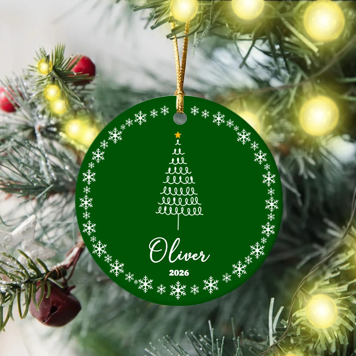 Personalized Christmas Tree Ceramic Ornament - Custom Holiday Keepsake Gift with Name for Family and Tree Decor