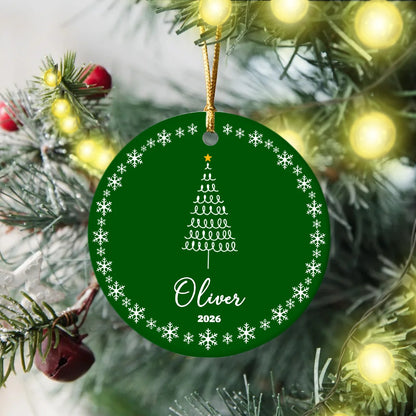 Personalized Christmas Tree Ceramic Ornament - Custom Holiday Keepsake Gift with Name for Family and Tree Decor
