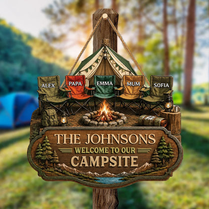 "Welcome to Our Campsite" - Personalized Camping Wood Sign for Family Outdoor Decor