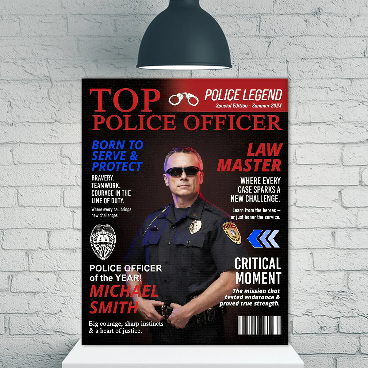 Custom Police Officer Magazine Canvas for Husband with personalized design details for meaningful gifting