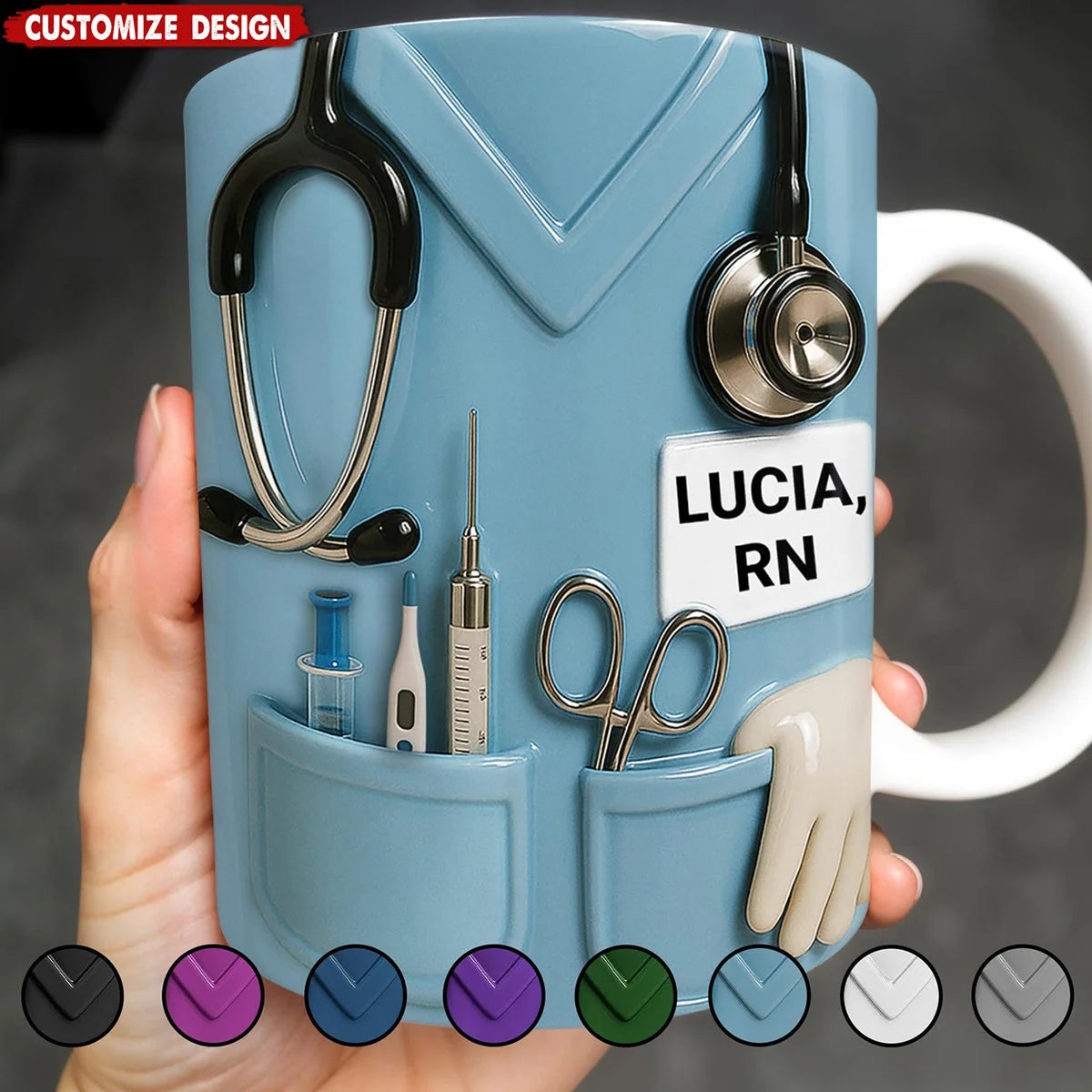 Custom Nurse Scrubs Coffee Mug - Personalized Stethoscope RN Gift for Healthcare Workers