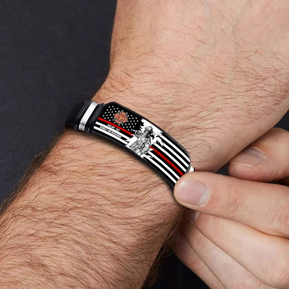 Personalized Bracelet For Firefighter, Custom Logo Name Number Bracelet, Gift For Firefighter T1807 Do99