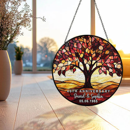 Ornament material and size view - 40Th Wedding Anniversary Stained Glass Suncatcher