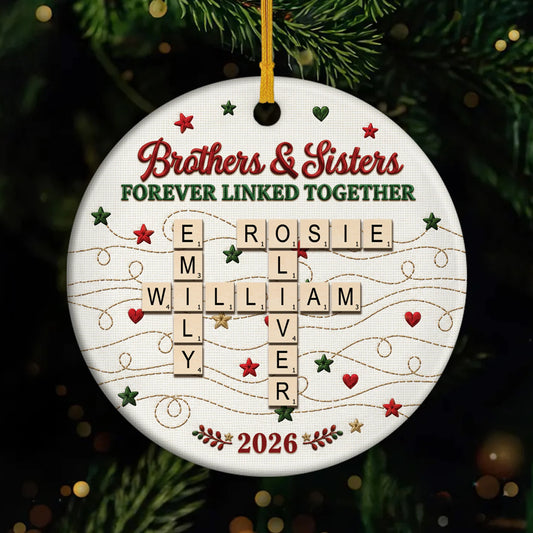 "Forever Linked Together" - Personalized Sibling Christmas Ornament Ceramic Keepsake