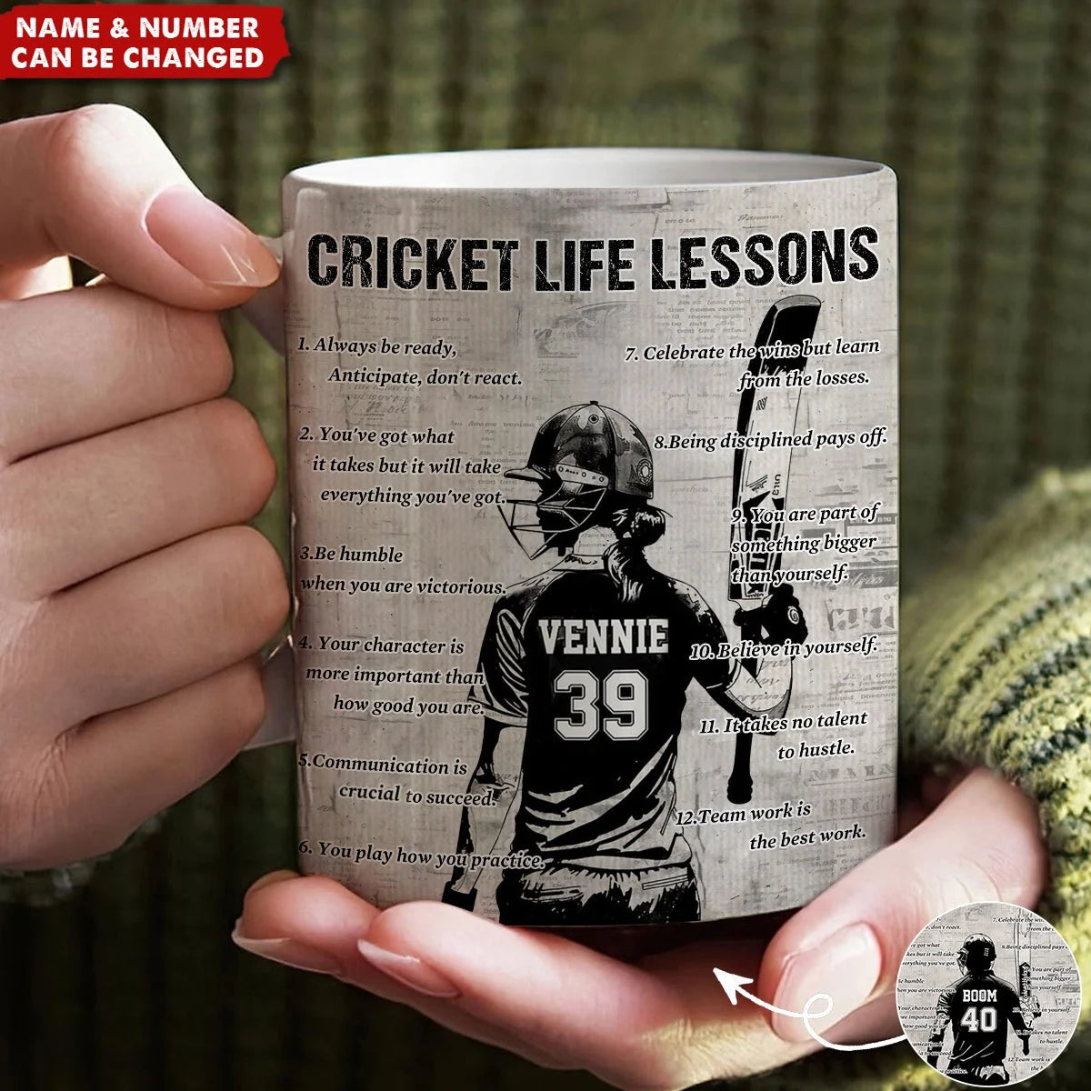 Cricket Life Lessons – Personalized Mug for Players and Fans, Custom Birthday Gift