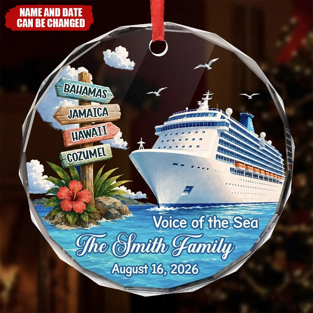Voice of the Sea Personalized Cruise Glass Ornament - Custom Family Cruise Vacation Keepsake Gift