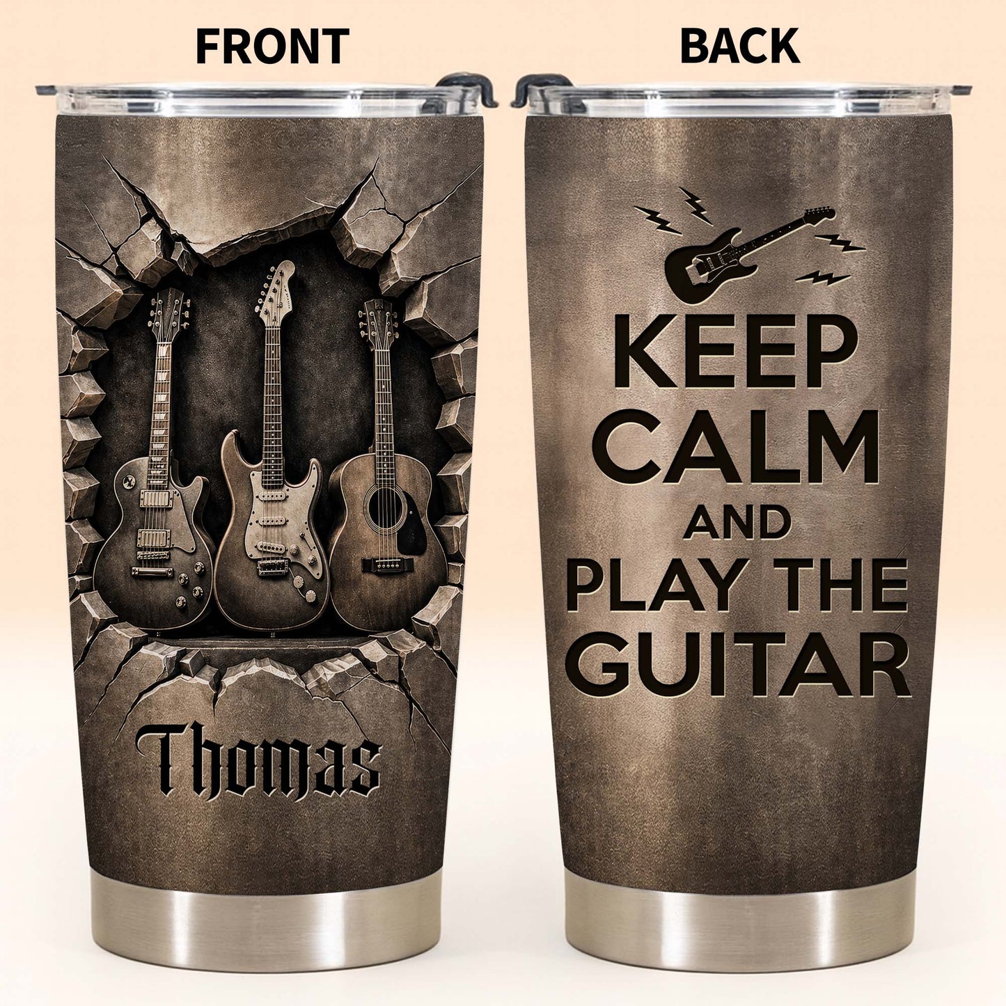 Tumbler material and size view - Personalized Guitar Tumbler