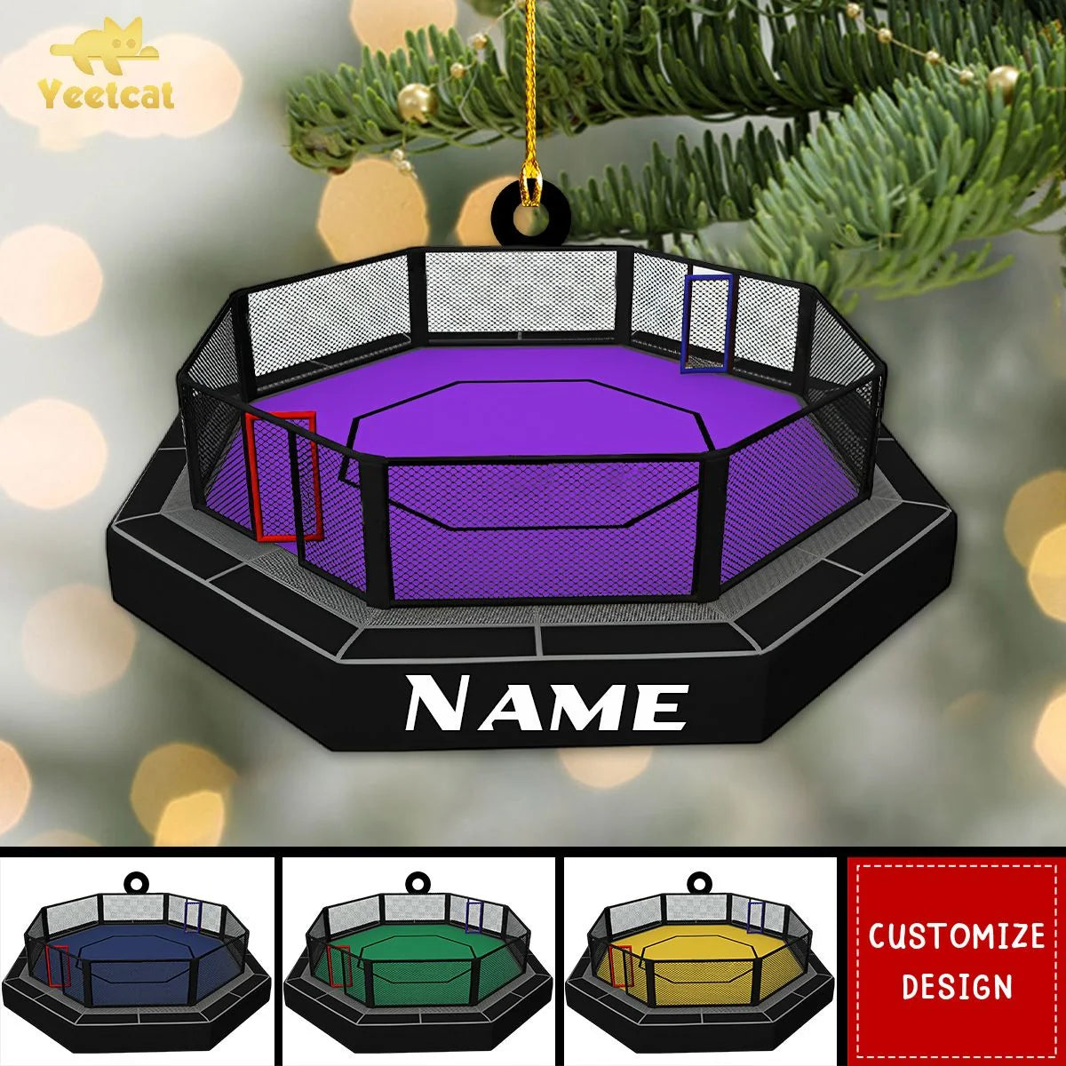 Personalized MMA Cage Acrylic Ornament - Custom Fighter Name Keepsake Gift for Christmas