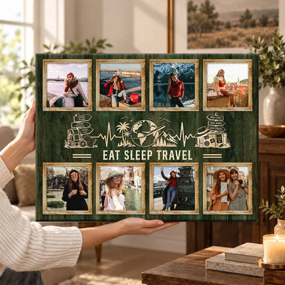 Eat Sleep Travel Personalized Travel Photo Collage Canvas / Poster - Wall Art Gift for Traveler