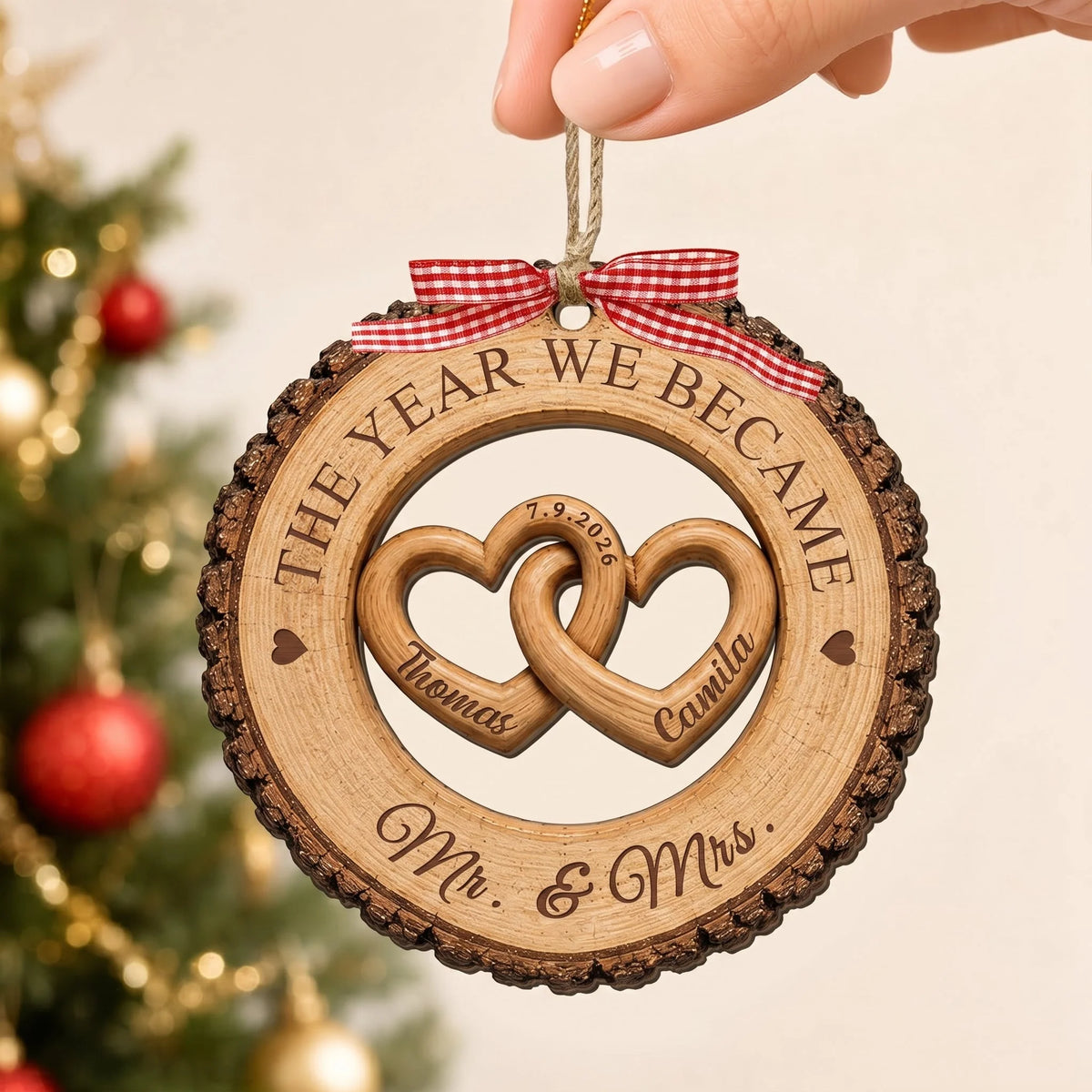 "The Year We Became Mr & Mrs" Personalized Wooden Ornament - Custom First Christmas Gift for Couples