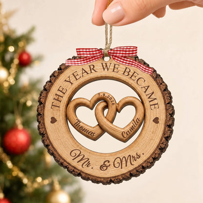 "The Year We Became Mr & Mrs" Personalized Wooden Ornament - Custom First Christmas Gift for Couples
