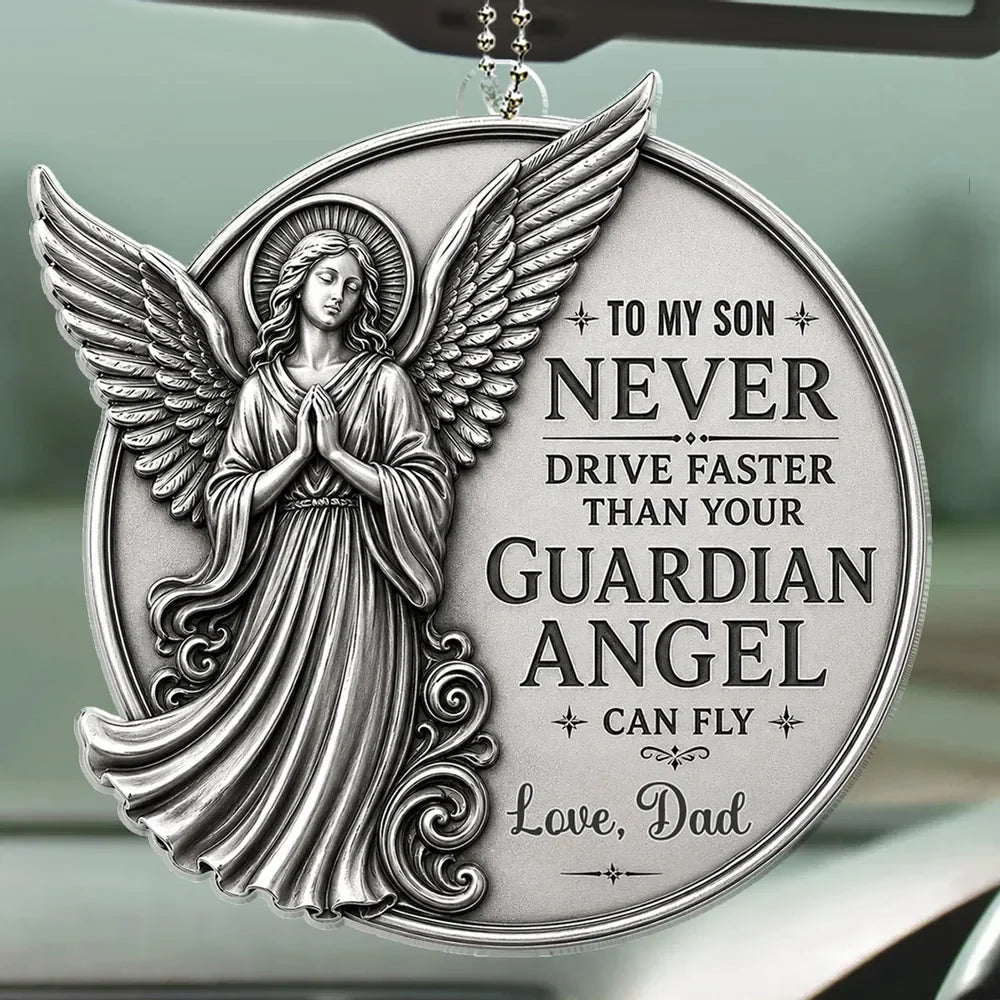 Personalized Guardian Angel Car Ornament personalization view for Son/Grandson