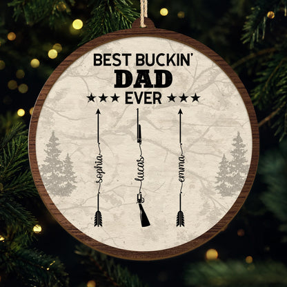 Best Buckin Grandpa Ever Personalized Wooden Ornament - Custom Hunting Gift for Dad
