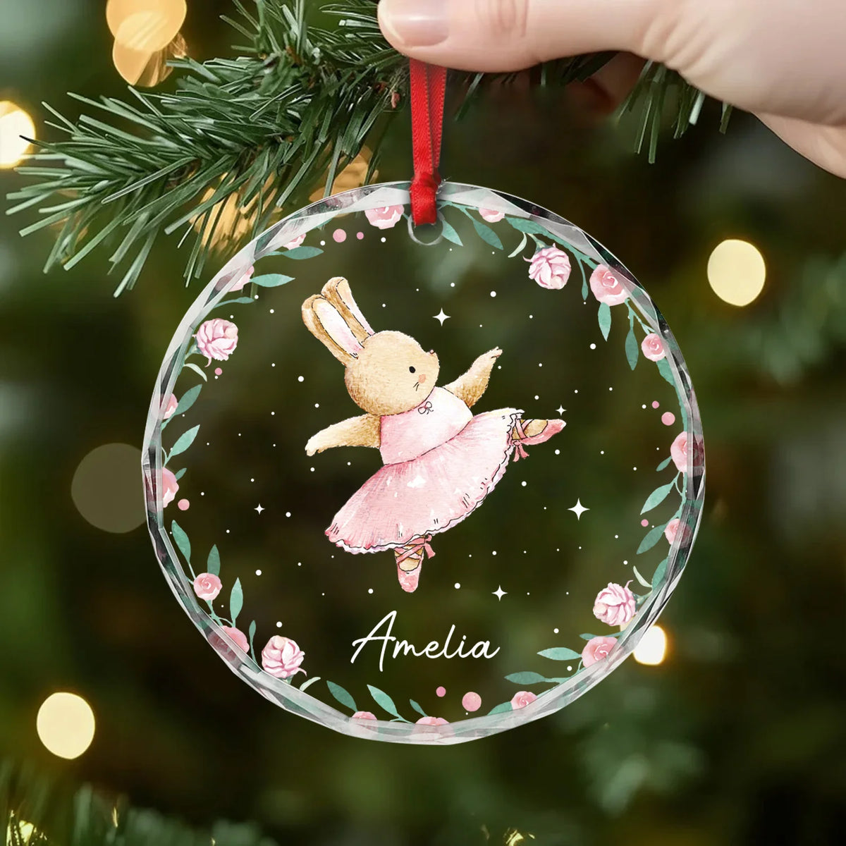 Little Bunny Ballerina Custom Glass Ornament - Christmas Gift for Daughter & Granddaughter