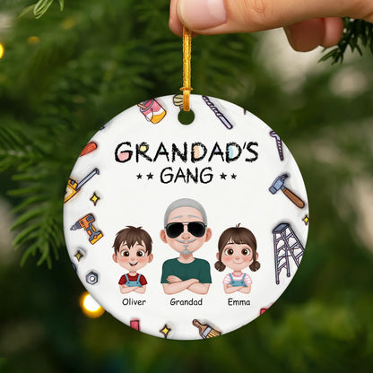 Daddy's Gang Custom Family Cartoon Art - Personalized Ceramic Christmas Ornament for Dad and Grandpa