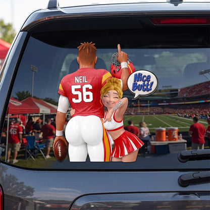 "Nice Butt!" Custom Football Couple Car Decal - Personalized Sports Sticker Gift for Couples
