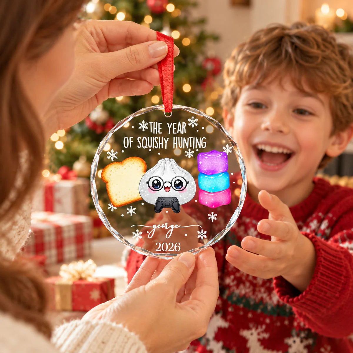 The Year of Squishy Hunting Personalized Glass Ornament for Kids and Squishy Lovers - Custom Christmas Keepsake Gift