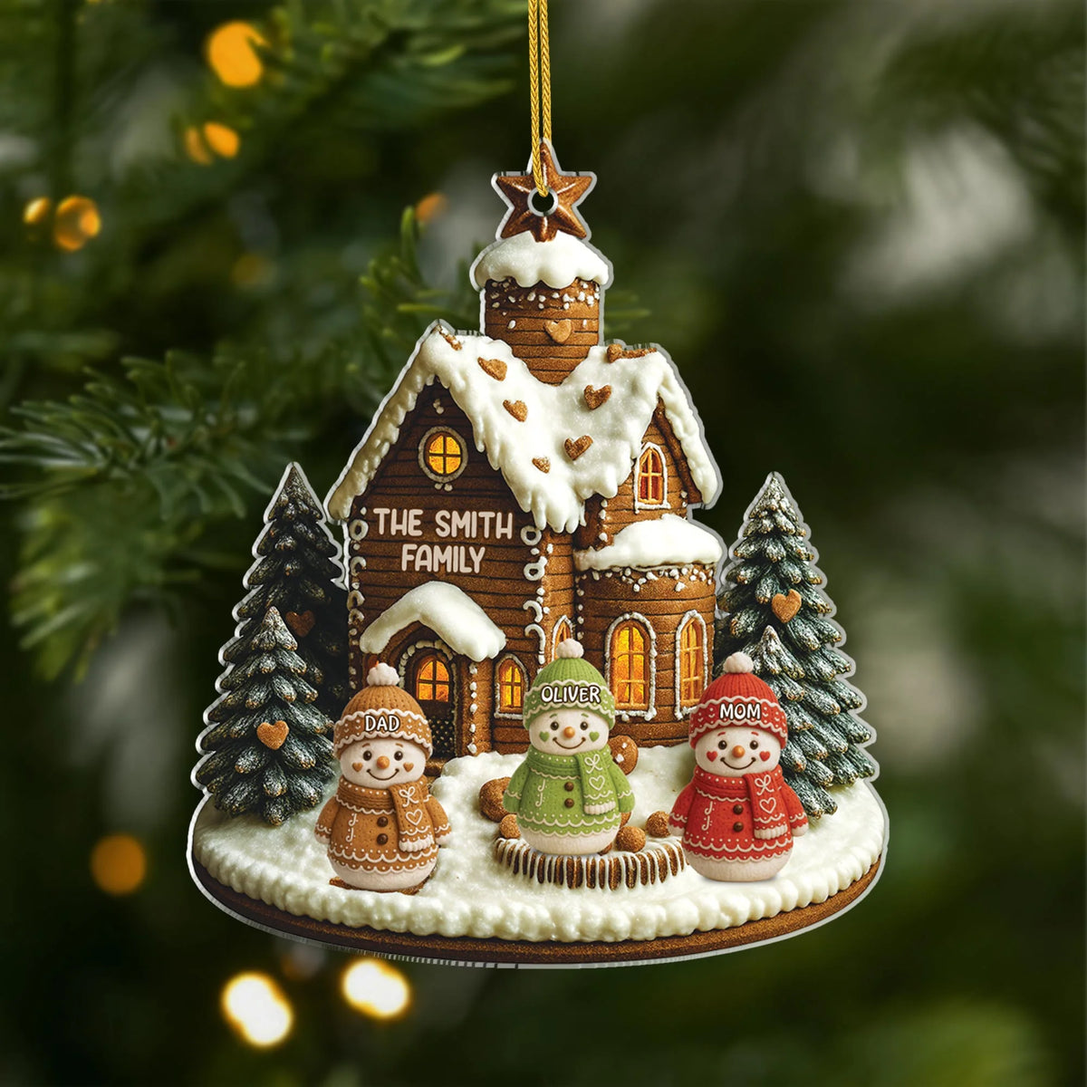 Custom Gingerbread House Family Acrylic Ornament - Personalized Christmas Keepsake Gift