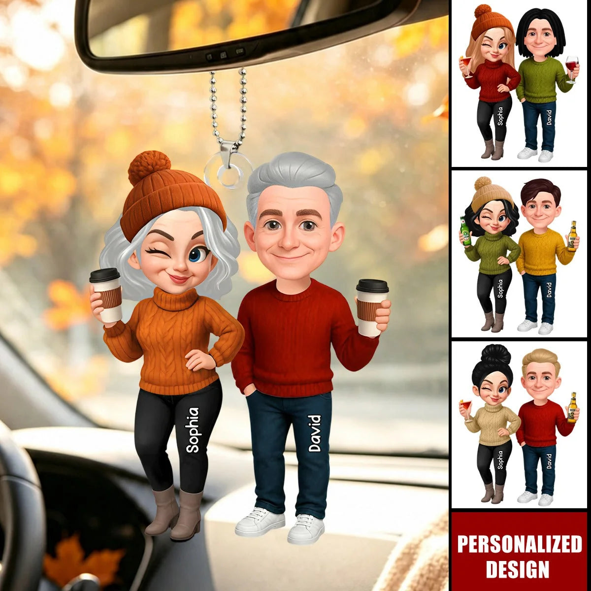 Personalized Couple Car Hanger Ornament - Custom Fall Gift for Grandma and Grandpa