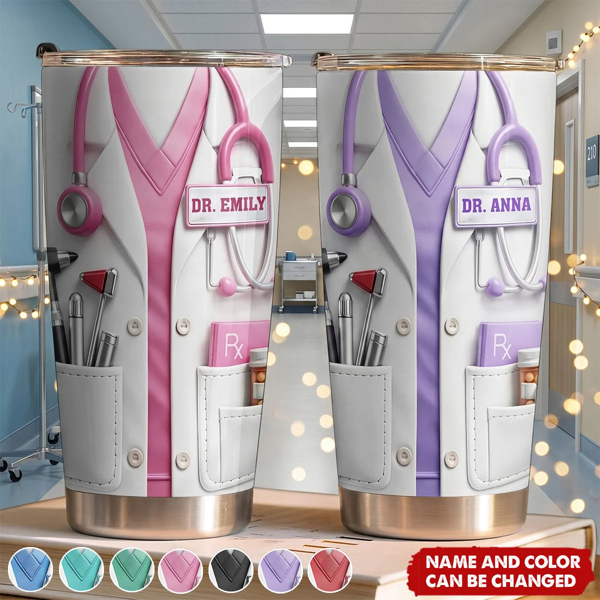Custom Doctor Uniform Personalized Tumbler - Cute Scrubs Stethoscope Gift for Medical Professionals