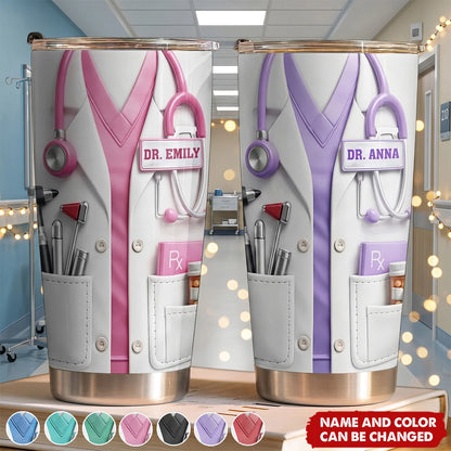 Custom Doctor Uniform Personalized Tumbler - Cute Scrubs Stethoscope Gift for Medical Professionals
