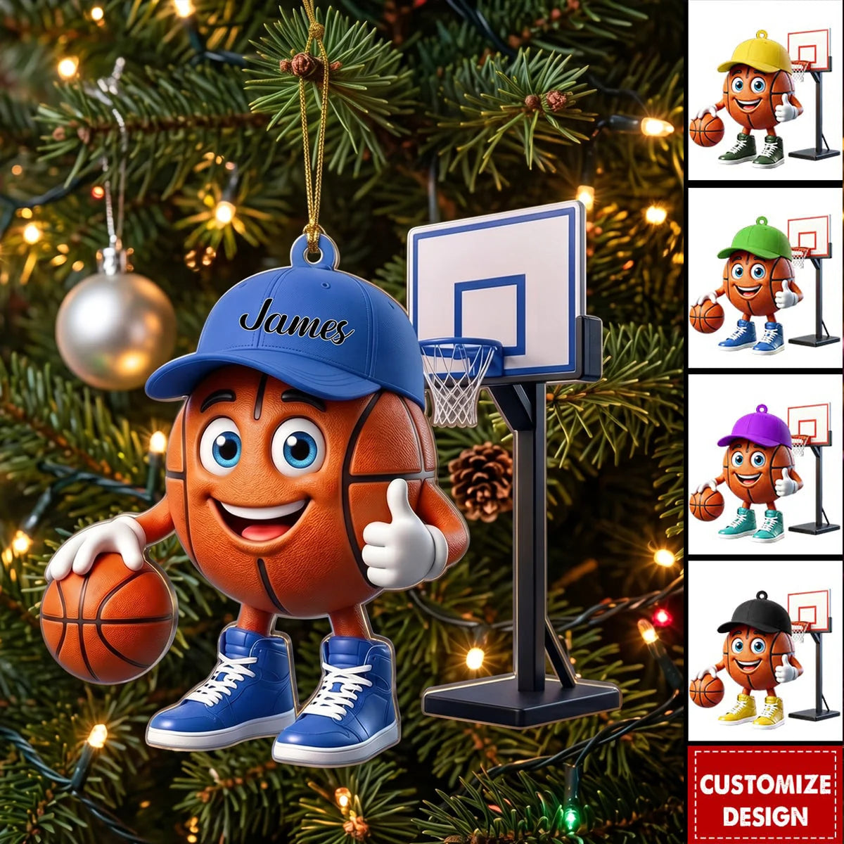 Custom Name Basketball Mascot Acrylic Ornament - Personalized Sports Christmas Gift for Players and Fans