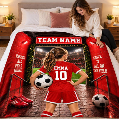Personalized Soccer Blanket, Custom Soccer Player Blanket with Name & Number, Soccer Mom Gift, Sports Boys & Girl Na02 Hv01