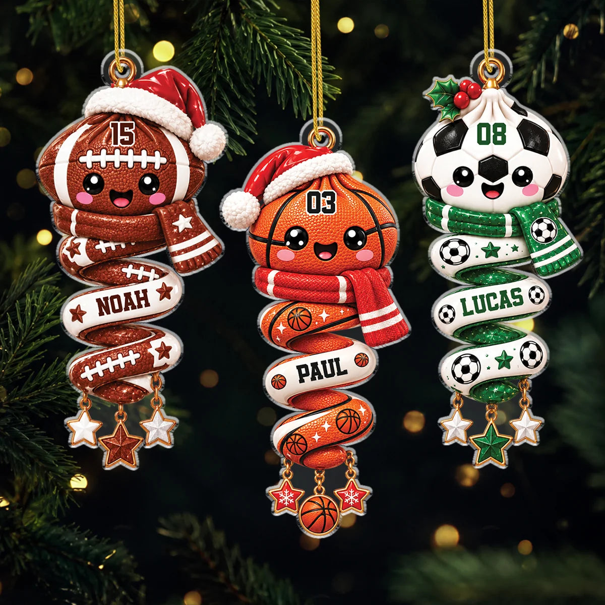 Personalized Sports Christmas Acrylic Ornament - Custom Name & Number for Kids