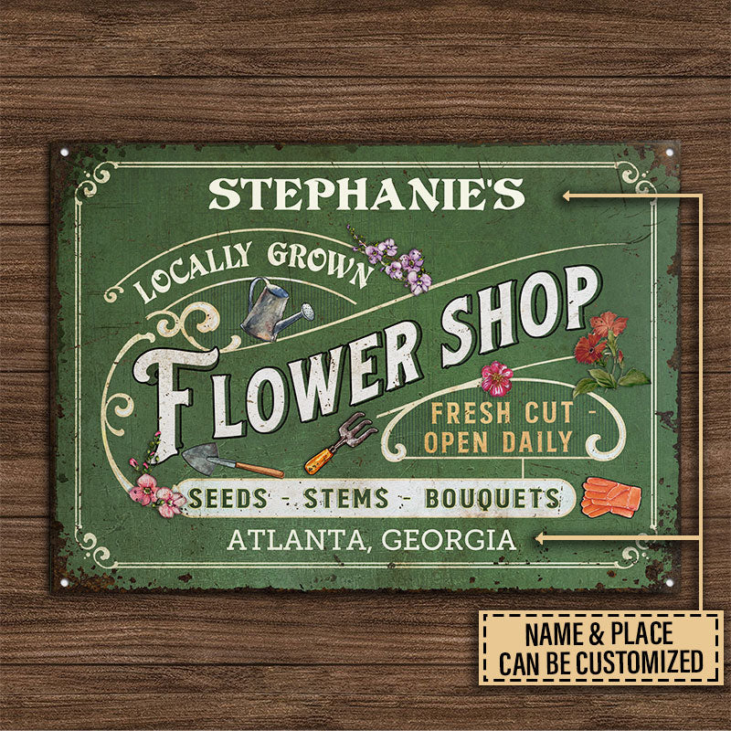 Personalized Flower Shop Metal Sign - Custom Garden Wall Art Gift for Gardeners