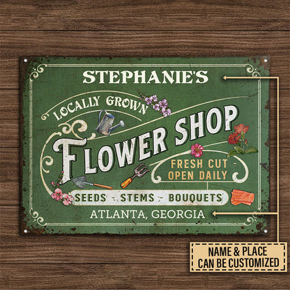 Personalized Flower Shop Metal Sign - Custom Garden Wall Art Gift for Gardeners