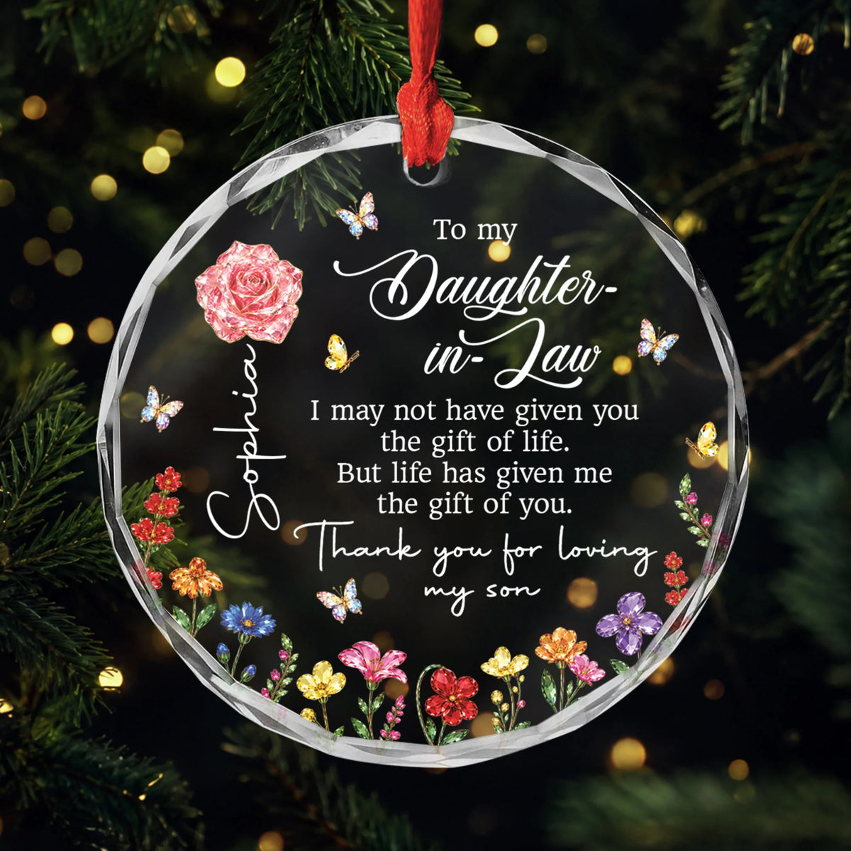 Thank You For Loving My Son Personalized Glass Ornament - Custom Daughter-in-Law Gift
