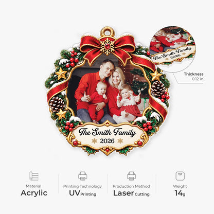 Festive Wreath Personalized Family Photo Acrylic Ornament - Custom Christmas Keepsake Gift for Family