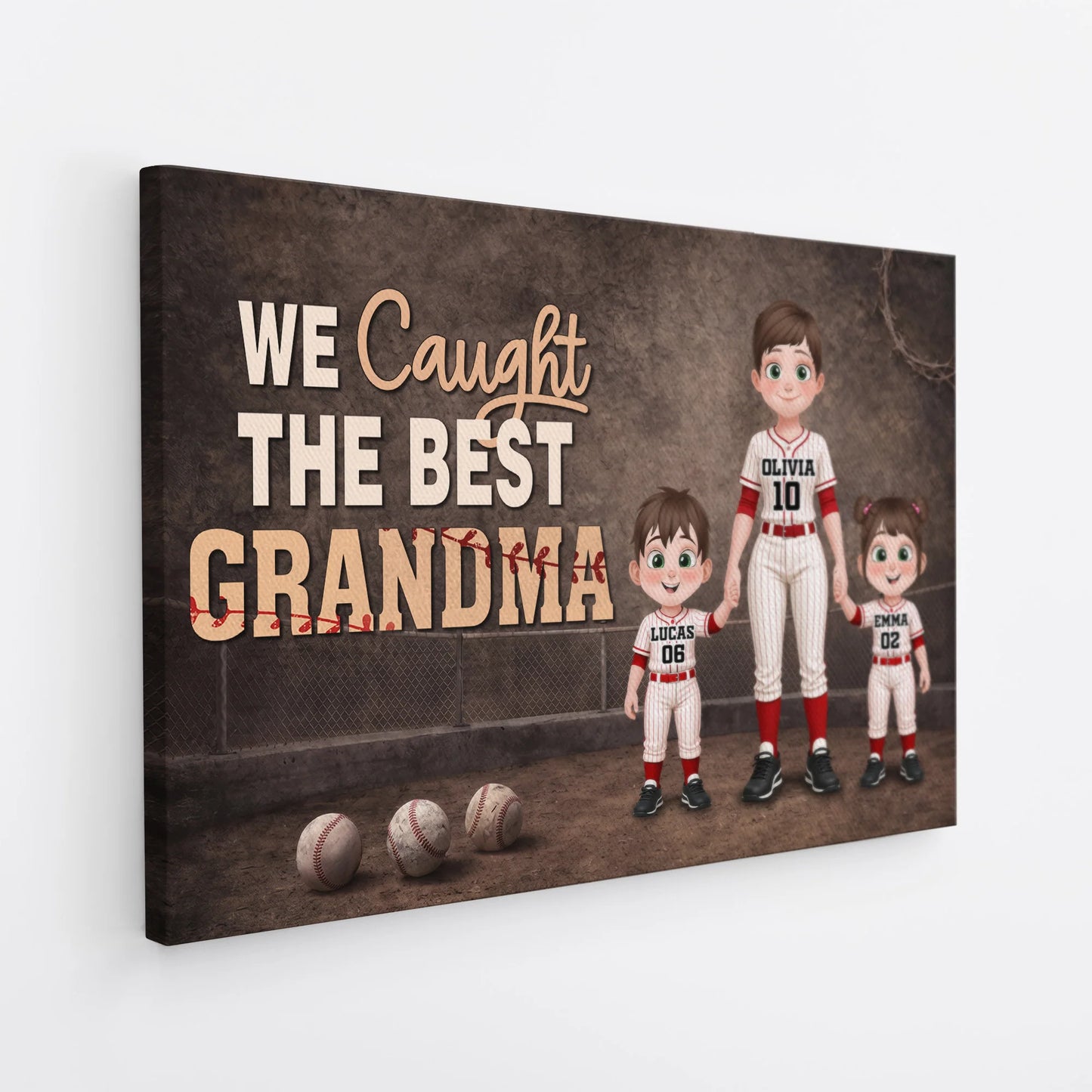 We Caught The Best Personalized Baseball Canvas / Poster - Custom Wall Art Gift for Grandma & Grandpa