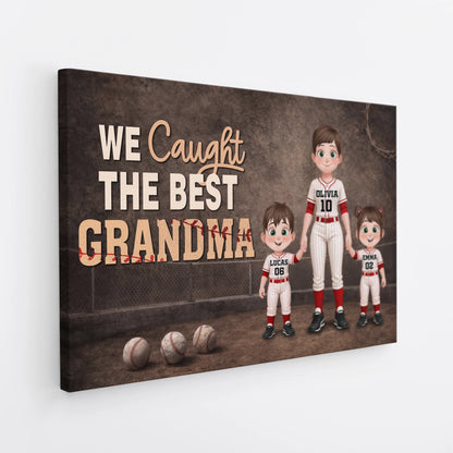 We Caught The Best Personalized Baseball Canvas / Poster - Custom Wall Art Gift for Grandma & Grandpa