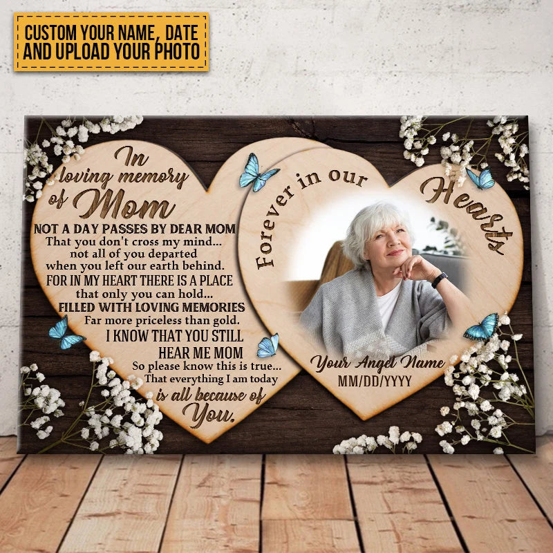 "In Loving Memory of Mom" Personalized Canvas / Poster - Custom Memorial Photo Wall Art Gift