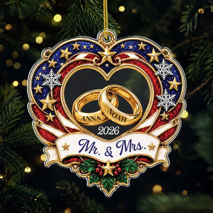 Mr. & Mrs. Personalized Acrylic Ornament - Custom Wedding Rings Christmas Keepsake for Couples