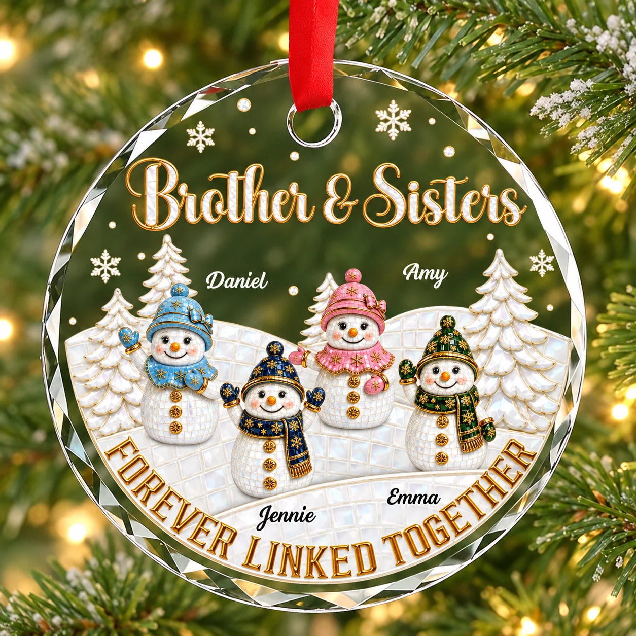 Forever Linked Together Personalized Sibling Glass Ornament - Custom Brother and Sister Christmas Gift