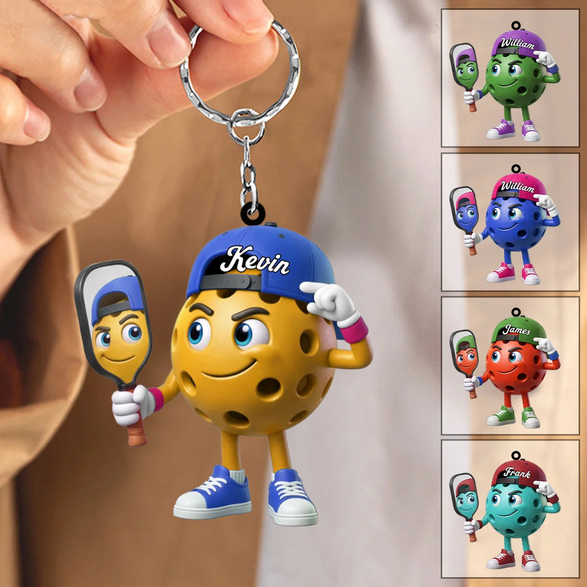 Self-Admiring Mascot Personalized Pickleball Keychain - Custom Name Gift for Players